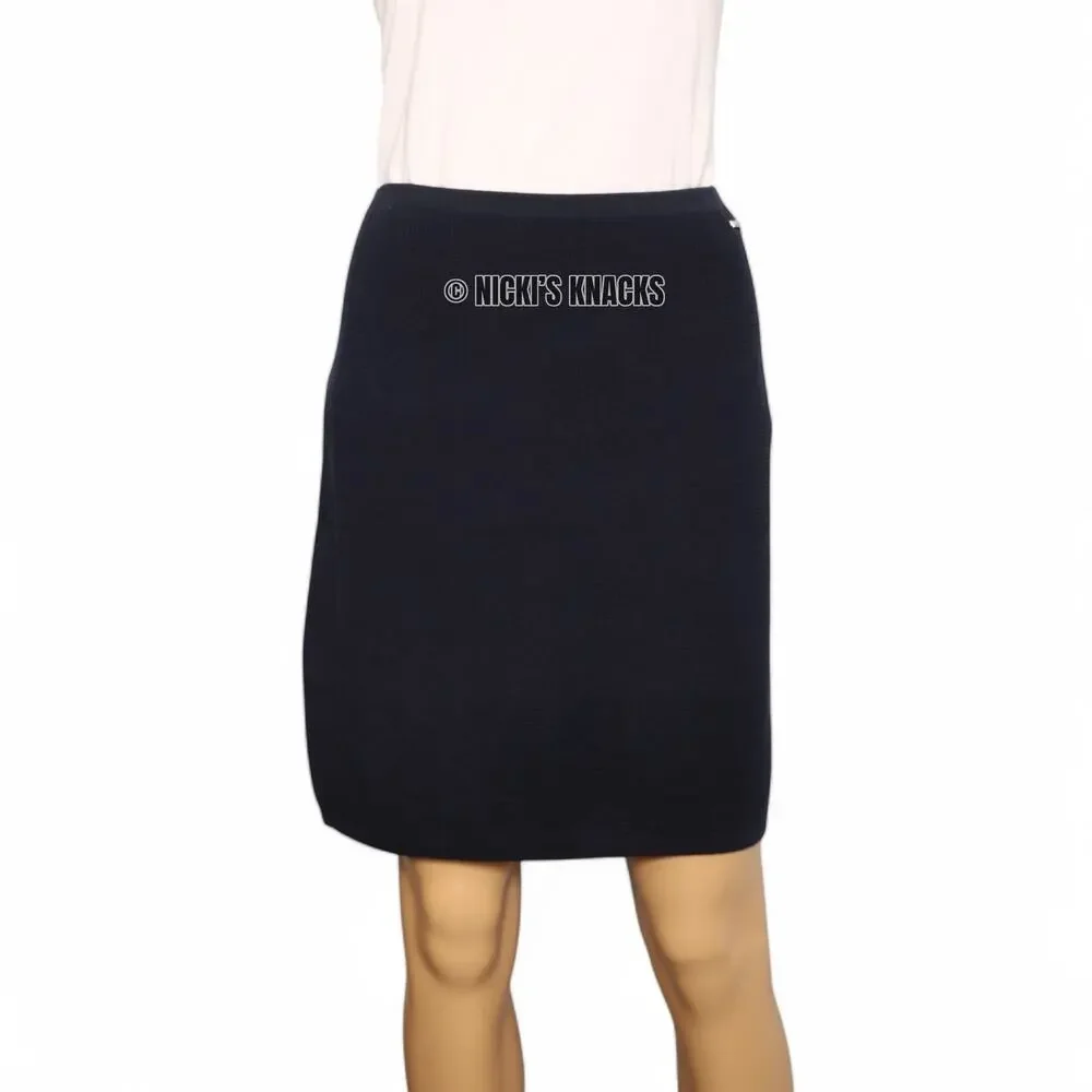 Tommy Hilfiger Navy Waffle Knit Pencil Skirt Y2K Pull On Cotton Retro Size L
